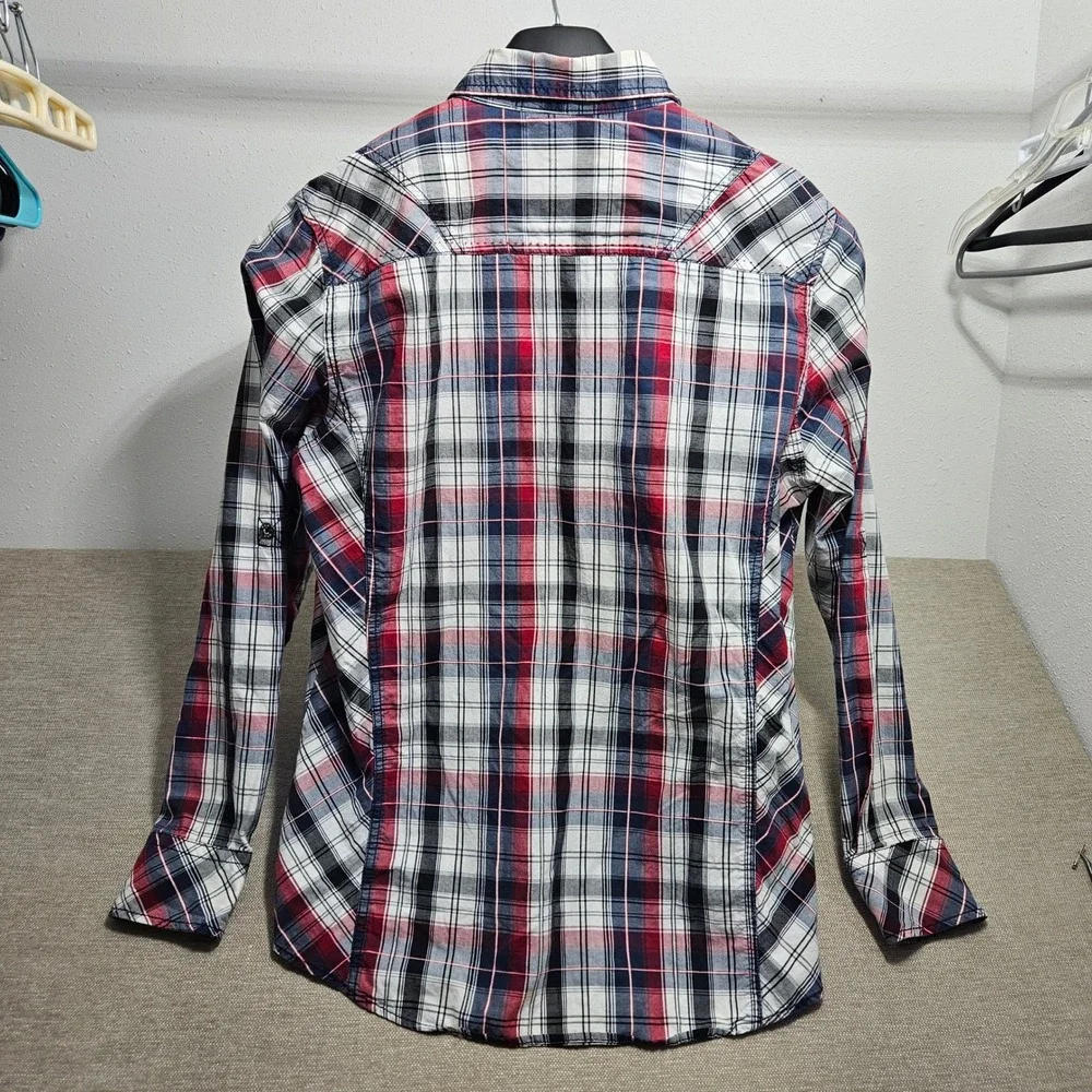BKE Mens‎ Athletic Fit Plaid Button Down Shirt Red White Blue Cotton M 11220FPW